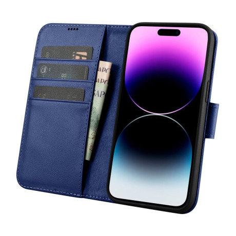 Кожаный чехол-книжка iCarer Wallet Case 2in1 для iPhone 14 Pro Max - синий