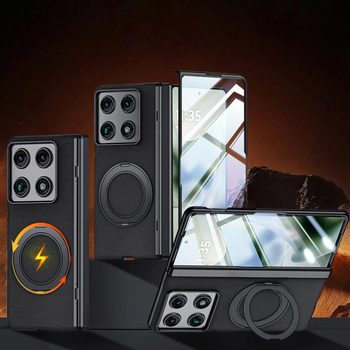 Чохол із веганської шкіри з 360° магнітним тримачем і плівкою Escase на Motorola Razr Fold 5G — чорний