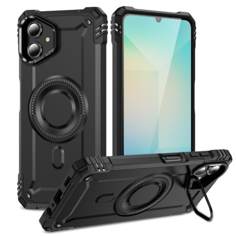Противоударный чехол MagSafe Lens Holder PC Hybrid TPU для Samsung Galaxy A06 - черный