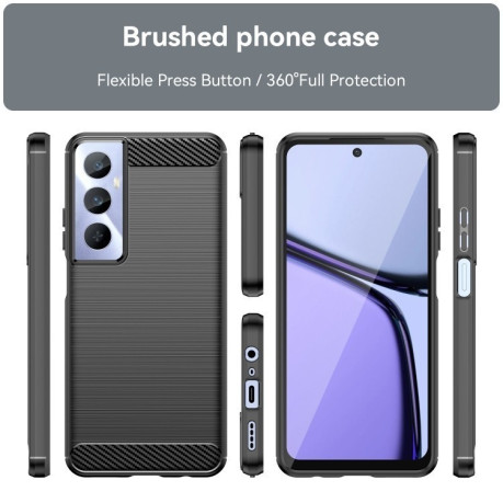 Противоударный чехол Brushed Texture Carbon Fiber на Realme C65 4G - черный