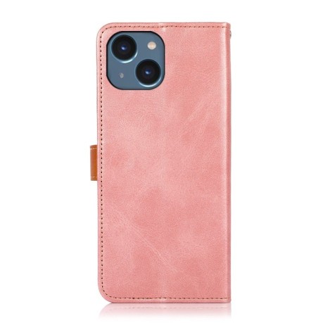 Чехол-книжка KHAZNEH Dual-color Cowhide для iPhone 15 Plus - розовое золото