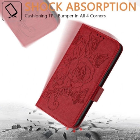 Чехол-книжка Embossed Rose RFID Anti-theft Leather для Realme GT 7 Pro 5G - красный
