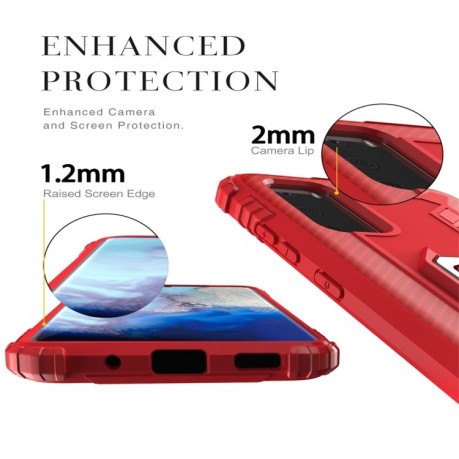 Противоударный чехол Carbon Fiber Protective Case with 360 Degree Rotating Ring Holder на Samsung Galaxy S20 -красный