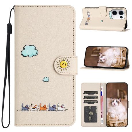 Чохол-книжка Cartoon Cats Leather для OPPO Reno13 5G Global - бежево-білий