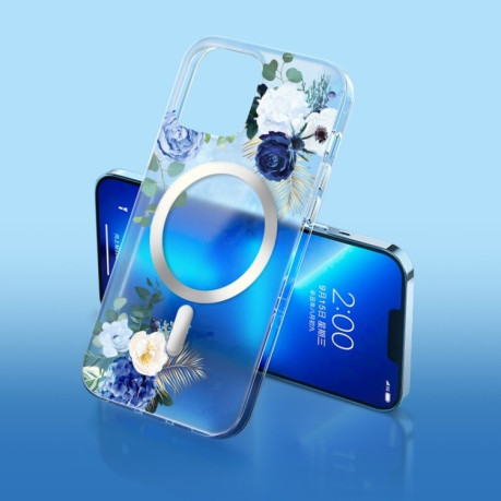 Протиударний чохол Flower Frosted MagSafe для iPhone 14 - Blue Flower