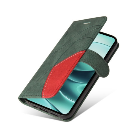 Чохол-книжка Dual-color Splicing Flip Leather для Xiaomi Redmi Note 14 5G/Poco M7 Pro 5G - зелений