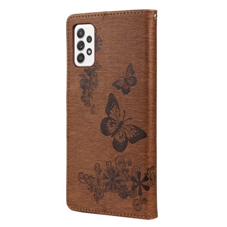 Чехол-книжка Butterflies Embossing на Samsung Galaxy A53 5G - коричневый