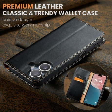 Шкіряний чохол-книжка Fierre Shann Genuine leather для iPhone 16 Plus - чорний