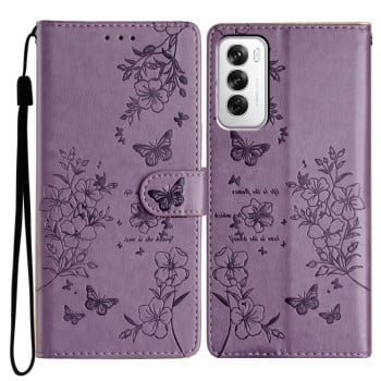 Чохол-книжка Butterflies and Flowers Leather для OPPO Reno 12 5G Global - фіолетовий