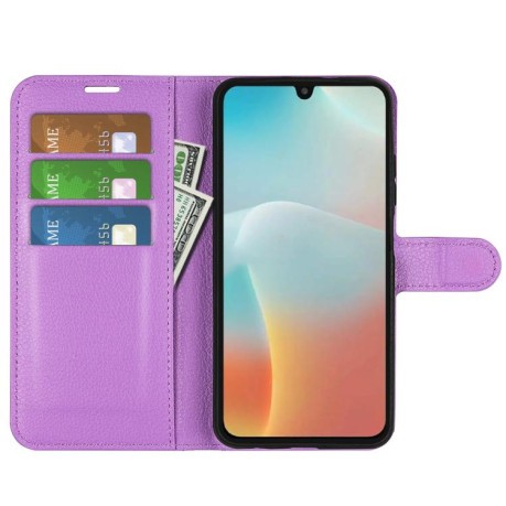 Чехол-книжка Litchi Texture Horizontal Flip Leather на Samsung Galaxy M16 / F16 - фиолетовый