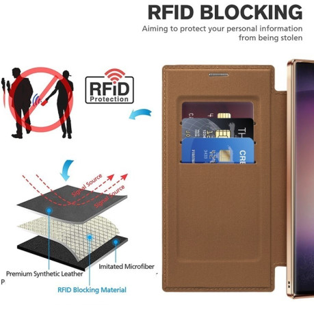 Чохол-книжка Shield MagSafe RFID Anti-theft Leather для Samsung Galaxy S25 Ultra 5G - коричневий
