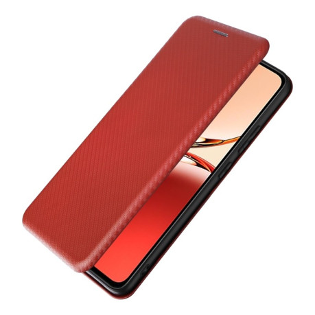 Чехол-книжка Carbon Fiber Texture на OPPO Reno12 F/12 FS 5G / 4G - коричневый