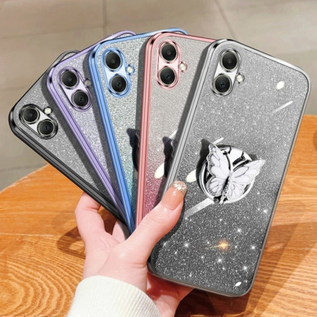 Противоударный чехол Plated Gradient Glitter Butterfly Holder для Samsung Galaxy A06 4G - черный