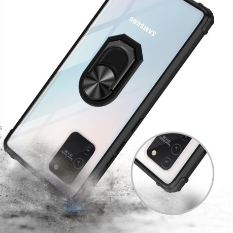 Противоударный чехол Acrylic Ring Holder на Samsung Galaxy А91/S10 Lite - черный