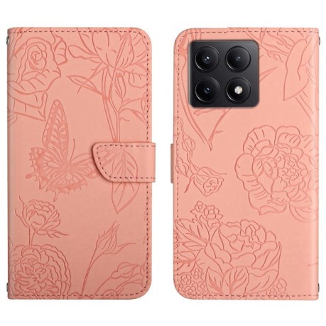 Чохол-книжка Embossed Butterfly для Xiaomi 14T Pro 5G Global - рожевий