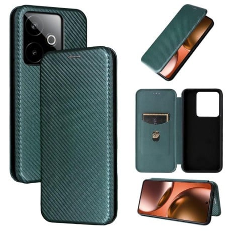 Чехол-книжка Carbon Fiber Texture на Realme GT 7 - зеленый