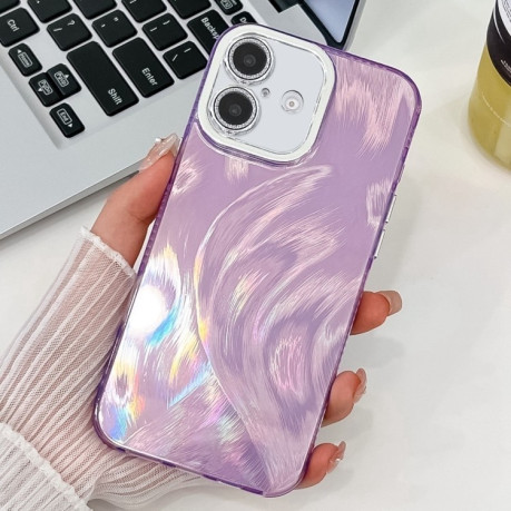 Противоударный чехол Plating Glitter Texture TPU with Lens Film для iPhone 16 Plus - Purple Feather Yarn