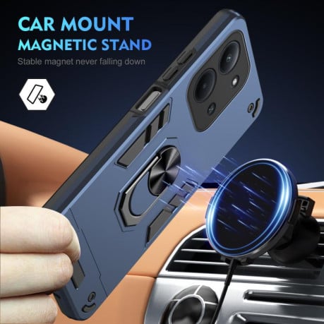 Ударозащитный чехол Metal Ring Holder на Xiaomi Redmi 15C 5G / 4G Global 171mm / Poco C85 4G - синий