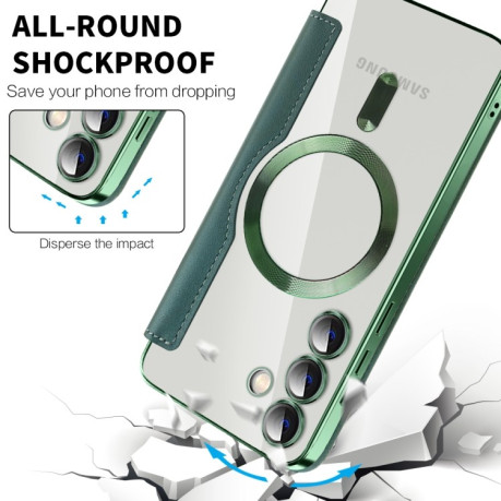 Чохол-книжка Shield MagSafe RFID Anti-theft Leather  для Samsung Galaxy S25+ 5G - зелений