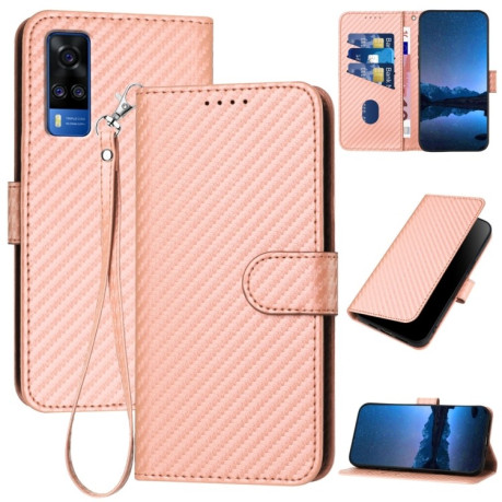 Чохол-книжка Carbon Fiber Texture на Vivo Y51/Y31 4G/Y53s 4G/Y51a YX0070 - рожевий