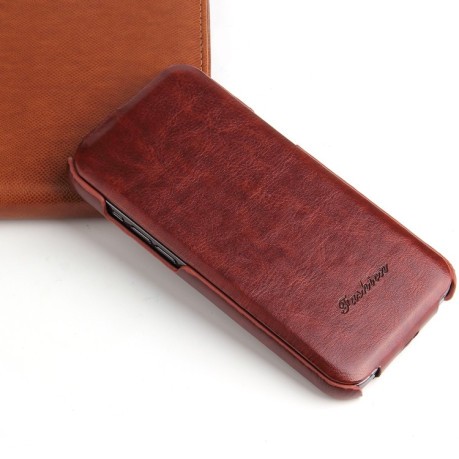 Кожаный флип-чехол Fierre Shann Retro Oil Wax Texture на iPhone 12 Pro Max - коричневый