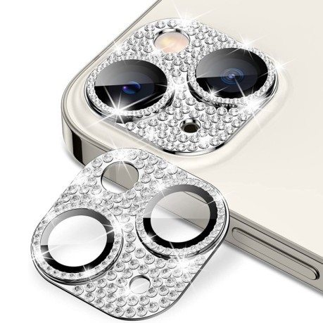 Защитное стекло на камеру ENKAY Hat-Prince Blink Diamond Camera Lens Aluminium Alloy для iPhone 15 / 15 Plus - серебристое