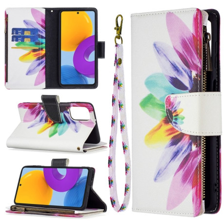 Чохол-гаманець Colored Drawing Pattern Zipper для Samsung Galaxy M52 5G - Sun Flower