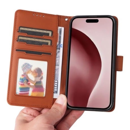 Чохол-книжка BETOPNICE BN-005 2 in 1 Detachable Imitate Genuine Leather для iPhone 16 Pro - коричневий