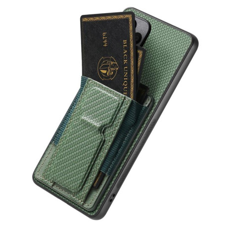 Противоударный чехол Carbon Fiber Card Bag для Xiaomi Poco F7 Ultra - зеленый