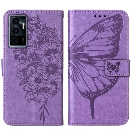 Чехол-книжка Embossed Butterfly для Vivo S10e 5G/V23e 4G/V23E 5G/Y75 4G - фиолетовый