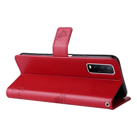 Чехол-книжка Cat Embossing Pattern на Vivo Y11s/Y12A/Y12s/Y20/Y20A/Y20s/Y20G/Y20SG - красный