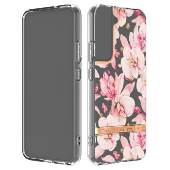 Противоударный чехол Flowers and Plants гибрид твердого и мягкого материала для Samsung Galaxy S22 Plus - Pink Gardenia