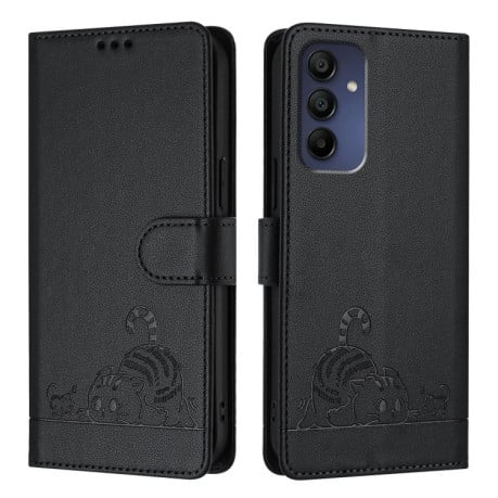 Чехол-книжка Cat Embossing Pattern на Samsung Galaxy A16 5G - черный