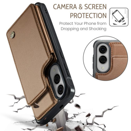 Чехол CaseMe C22 Card Slots Holder RFID Anti-theft для Samsung Galaxy S25 Edge 5G - коричневый