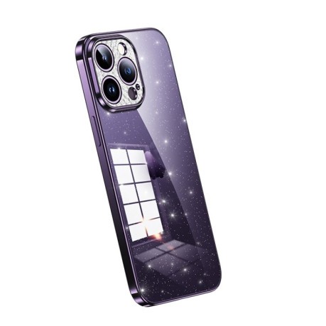 Противоударный чехол SULADA Electroplated Transparent Glittery TPU для iPhone 15 Pro - фиолетовый