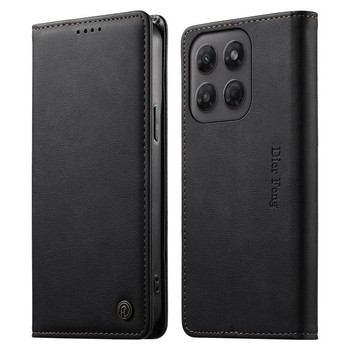 Чехол-книжка  Dierfeng Metal Snap Magnetic RFID Vegan Leather  на Motorola Edge 70 Pro 5G — чёрный