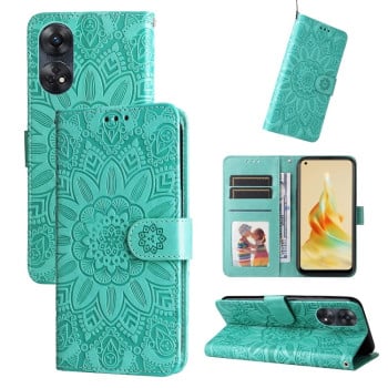 Чехол-книжка Embossed Sunflower для OPPO Reno8 T 4G - зеленый