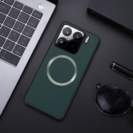 Протиударний чохол CD Magsafe Magnetic Litchi Texture для Xiaomi 15 Pro - зелений