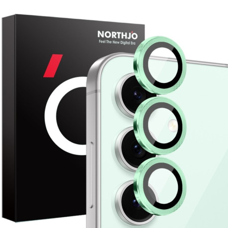 Защитное стекло NORTHJO Glitter Camera Lens Protector Tempered Glass Metal Ring на Samsung Galaxy S24 FE 5G - зеленое
