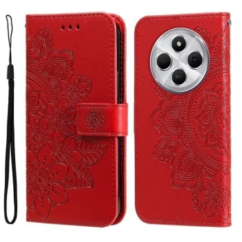Чехол-книжка 7-petal Flowers Embossing для Xiaomi Redmi 14C 4G/Poco C75/Redmi A4 5G - красный