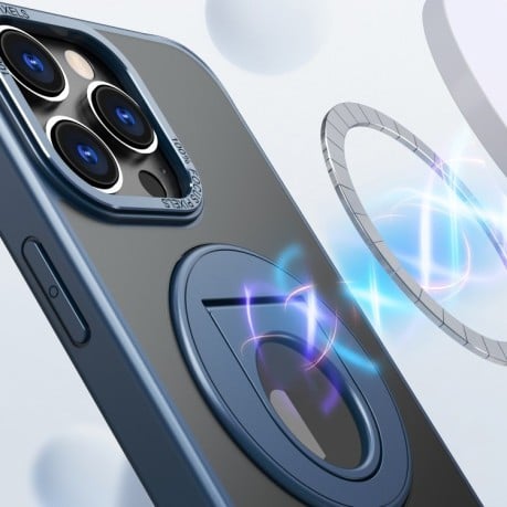 Ударозащитный чехол Metal Ring Holder 360 Degree Rotating на iPhone 15 Pro Max - синий