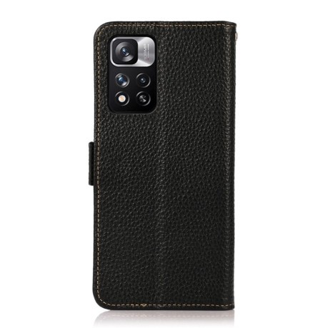 Шкіряний чохол-книжка KHAZNEH Genuine Leather RFID для Xiaomi Redmi Note 11 Pro 5G (China)/11 Pro+ - чорний