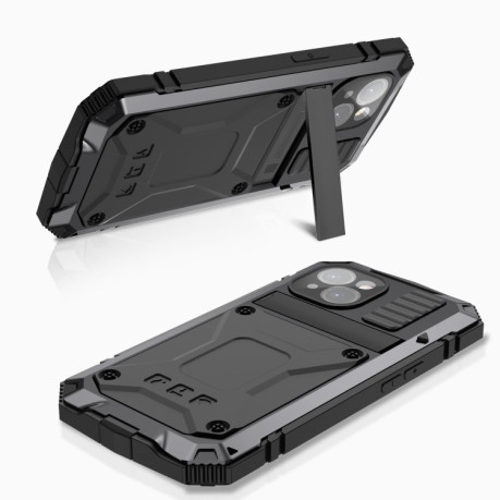 Противоударный металлический чехол R-JUST Dustproof на iPhone 15 - черный