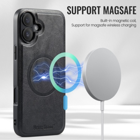 Чохол Fierre Shann Oil Wax Cow Leather Magnetic Card Holder на iPhone 16 - чорний