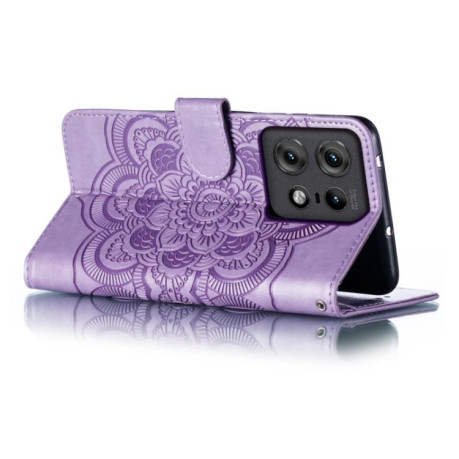 Чехол-книжка Sun Mandala Embossing Pattern для Motorola Edge 50 Pro - фиолетовый