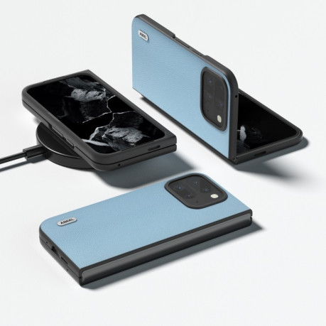 Чехол ABEEL Genuine Leather Luxury для Google Pixel 9 Pro Fold - голубой