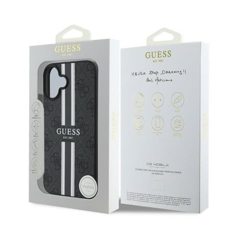 Оригінальний чохол Guess 4G Printed Stripes MagSafe для iPhone 16 Plus - black