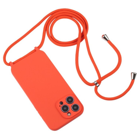 Чохол Crossbody Lanyard Liquid Silicone Case на iPhone 15 Pro - помаранчевий