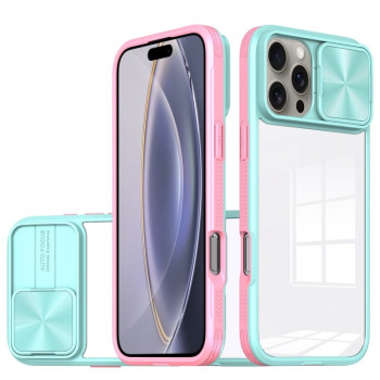 Противоударный чехол Sliding Camshield Acrylic Hybrid для  iPhone 16 Pro Max - розово-синий