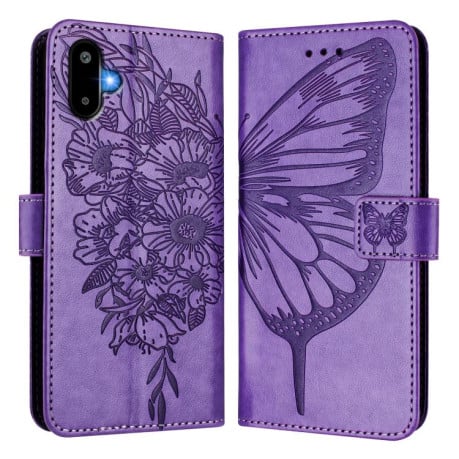 Чехол-книжка Embossed Butterfly для Samsung Galaxy M06 5G - фиолетовый